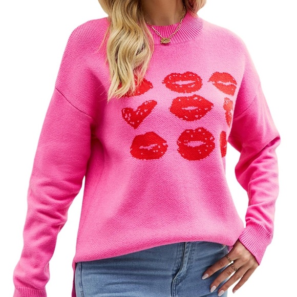 Dee Elly Hugs and Kisses Pink Sweater - Picture 1 of 7